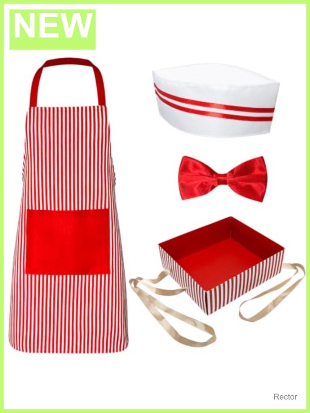 Adult Waiter Costume 4pc Set Soda Jerk Hat Apron Bow Tie Tray